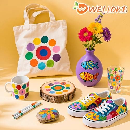 WELLOKB Acrylic Paint Markers, 80 Colors Acrylic Markers, Dual Tip Fabric Paint Pens for Rocks, Wood, Glass Painting, Coloring Books,Paper, DIY Crafts Art Supplies for Adult, Strong Coverage thumbnail 9
