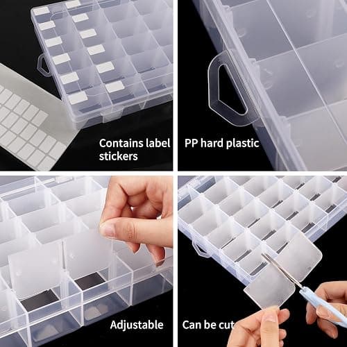 OUTUXED 2 Pack 36 Grids Clear Plastic Bead Organizer Box, Fishing Tackle Box Compartment Organizer with Adjustable Dividers for Jewelry, Art Craft, Bead Storage Containers with 5 Sheets Label Stickers thumbnail 4