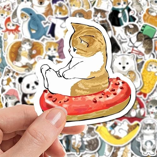 Cute Cat Stickers | 100 PCS | Vinyl Waterproof Stickers for Laptop,Guitar,Motorcycle,Bike,Skateboard,Luggage,Phone,Hydro Flask, Gift for Kids Teen Birthday Party thumbnail 2