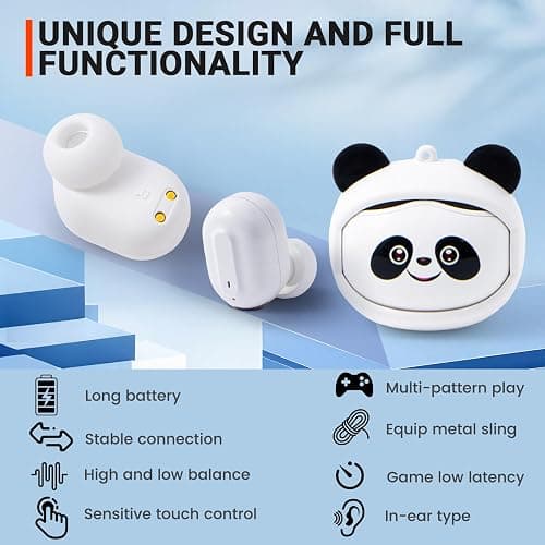 FEFURS Kids Wireless Earbuds with Rotating Chaging Case Wireless Bluetooth Earbuds for Kids, Kid Ear Buds with Mic, 88dB Safe Volume, Earphones Earpods in-Ear for Android iOS Cell Phone Laptop, Panda thumbnail 3