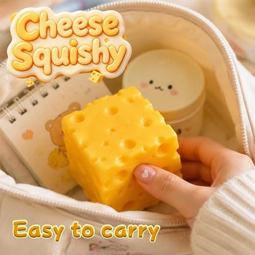 Cheese Squishy Food Squishy Stress Relief Fidget Toy Stress Relief Original Sensory Stress Balls Gifts for Adults Kids Friends (Yellow-1 Pack) thumbnail 3