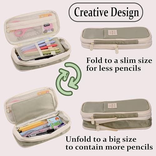 Large Capacity Pencil Case, Pencil Case for Adult, Cute Pencil Case, Pen Pencil Organizer for Stationery Supplies Marker Highlighter for Middle High School Student Kids Adult(Green) thumbnail 4