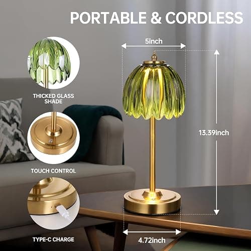Shenmoyl Tulip Table Lamp with 5000mAh Battery & Touch Control, Cordless Small Table Lamp with 3 Colors, Dimmable Rechargeable Table Lamps for Living Room, Bedroom, Bedside, Nightstand (Green Tulip) thumbnail 9