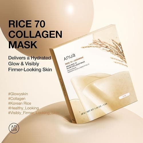 ANUA Rice 70 Glow Collagen Mask, Overnight Face Mask for Glass Skin, Ceramide, Collagen Facial Mask, Skin Moisture Barrier, Tightening Care, Natural Color, Korean Skin Care (38g, 4ea) thumbnail 2