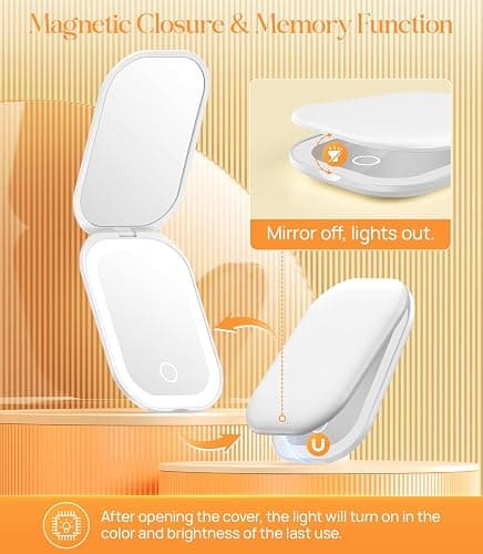 Gospire Lighted Travel Makeup Mirror with Light and Magnification 1X/3X, Stepless Dimming and Three-Color Adjustable Lights, Rechargeable Battery and Compact Size for Purse and Portable Use - White thumbnail 6