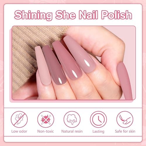 Shining She UV Nagellack, 6 Farben Gellack UV Pastell Rosa Weiß Nude Rosa Dunkelrosa Nude Gel Polish Soak-Off UV Gel Nagellack für Anfänger Nail Salon DIY,8ML thumbnail 4