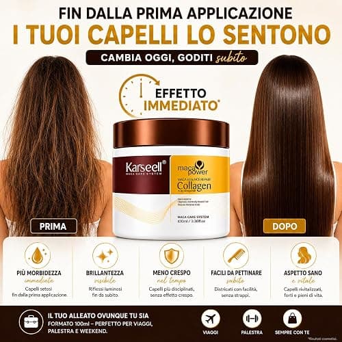 Karseell MACA CARE SYSTEM Maschera Capelli Professionale Collagene Argan Cocco Karité Nutriente Idratante Riparatrice Anticrespo Capelli Secchi Danneggiati Crespi Senza Solfati Formato Viaggio 100ml thumbnail 5