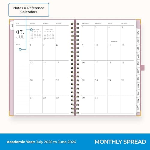 Blue Sky 2025-2026 Weekly and Monthly Academic Year Planner Calendar, July 2025 - June 2026, 5" x 8", Faux Leather Cover, Wirebound, Storage Pocket, Laminated Tabs, Imperial Rose thumbnail 4