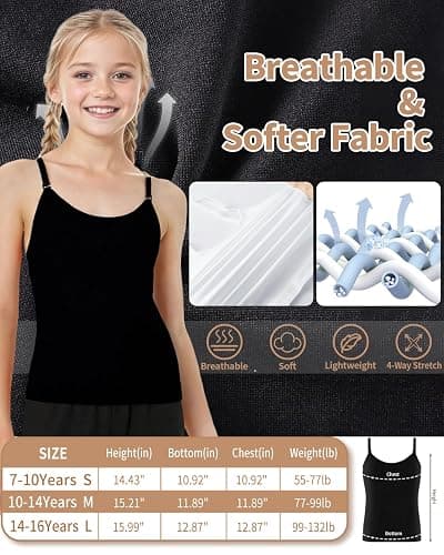 iMuchic Camisole Tank Tops for Girls, Stretch Undershirts Comfortable Camis with Clear Straps and Silicone Cover thumbnail 2