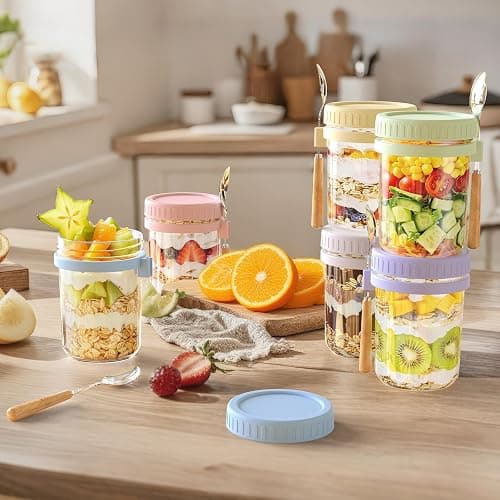 HomArtist 16oz Overnight Oats Containers with Lids and Spoons, 4 Pack Wide Mouth Mason Jars with Airtight Lids, Overnight Oats Jars for Salad, Chia Seed, Cereal, Yogurt thumbnail 6