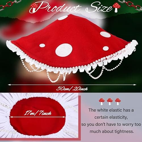 Croloose Mushroom Hat Renaissance Medieval Costume Cosplay Halloween Victorian Fairy Accessories with Bead Lace Brim Cap thumbnail 2