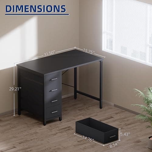Pamray 32 Inch Computer Desk with 4 Drawers Small Office Desk for Home Bedroom Study Writing Simple Modern Computer Table White thumbnail 3