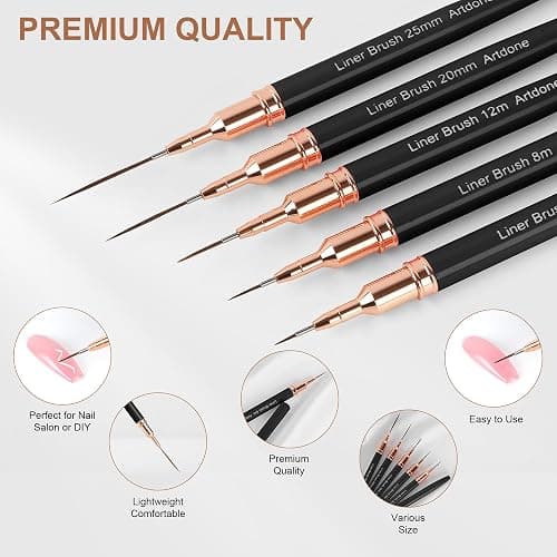 Artdone Metallic Nail Art Pens, Liner Brushes Set, 5PCS Black Color Nail Tools For Long Lines, Thin Details, Fine Drawing, Liner Brush UV Gel Polish Painting Nail Design Sizes 5/8/12/20/25mm thumbnail 3