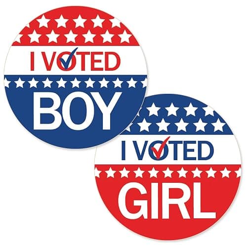 DISTINCTIVS Red White and Blue Gender Reveal Stickers – 40 Count – Team He Team She – Patriotic 4th of July and Summer Gender Reveal Party - Image 1