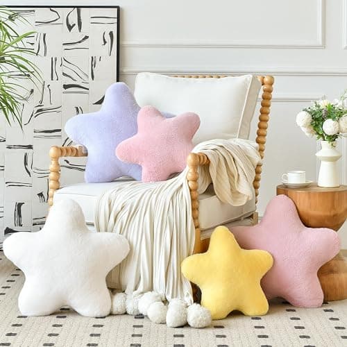 Xiashrk Star Pillow, Decorative Throw Pillows for Bed Couch, 15" Star Shaped Pillow Plush Floor Cushions Room Decor Pillow with Soft Faux Rabbit Fur for Sofa Bedroom Living Room thumbnail 3
