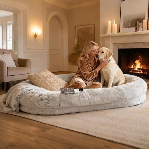 LOVEPals Grey Human Dog Bed - 71''x45''x12'' Size Fits Adult and Pet | Washable Giant People DogBed 3.93'' Thick Memory Foam Large Oversize Dog Bed with Plump Pillow, Blanket, Strap - Image 1