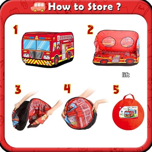 Britik Pop Up Play Tent for Kids Aged 3-5 Years Old Boys and Girls : Fire Truck Tent Playhouse Toy Play Tents for Toddlers 3-5 Kids Tent Indoor Outdoor Playhouse Toys for 3 + Year Old, Fire Truck thumbnail 8
