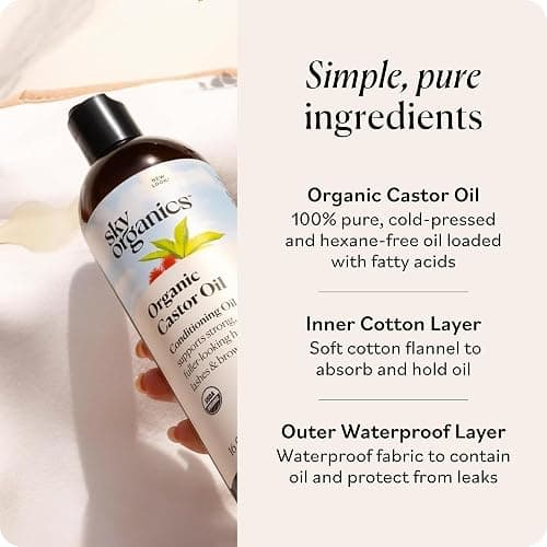 Sky Organics Castor Oil - USDA Certified Organic Hair Oil for Hair Growth, Skin, Face, Eyelashes - Cold Pressed & Hexane Free - Pure Organic Castor Oil Pack Wrap - Carrier & Hair Treatment Oil -16oz thumbnail 11