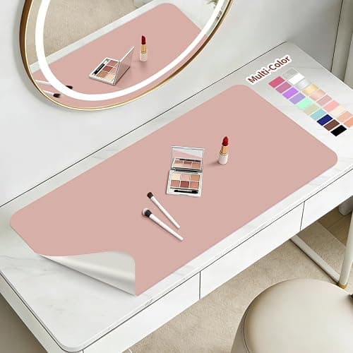 Makeup Mat for Vanity to Protect Desk Top 19.7 x 11.8 in, Dual-Sided Makeup Mat, Easy to Clean Desk Pad - Waterproof and Oilproof Vanity Accessories (Pink and Silver) - Image 1