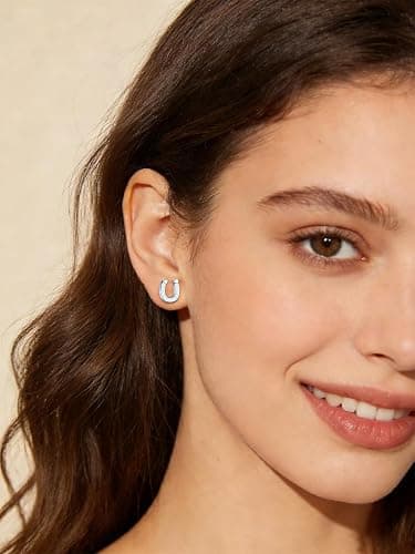 Lmoneta Opal Horseshoe Earrings for Women, Hypoallergenic | Image unavailable opal horseshoe earrings; lucky equestrian-inspired jewelry for women and horse lovers. thumbnail 3