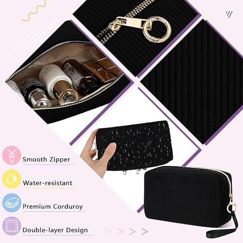 Likesing Tampon Holder for Purse, Corduroy Period Bag Sanitary Napkin Storage Bag for Girls Womens, Portable Feminine Emergency Pad Period Pouch(Black) thumbnail 3