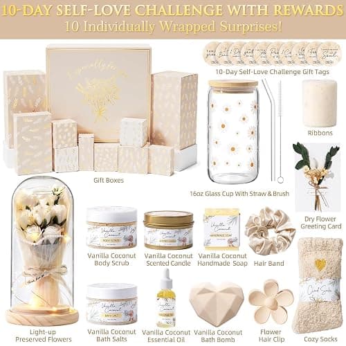 Spa Gifts for Women Teen Girl Gifts Trendy Stuff, Positive Affirmation Cards & Self Care Baskets Preserved Rose Flowers Set, Get Well Easter Birthday Mothers Day Gift for Mom Her Grandma Girls Friend thumbnail 3