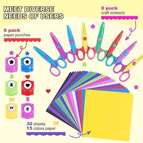 UCEC 42 Pack Craft Scissors Decorative Edge, Hole Punch Shapes Craft, Cardstock Paper for DIY Art, Crafts, Scrapbook, Card Making, School Supplies thumbnail 4