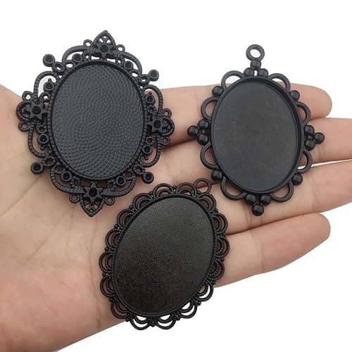 Youdiyla 10pcs 30x40mm Black Pendant Trays, Blank Glass Cabochons Dome Base Setting Bezel Frame Cameo Metal Alloy Charms for Jewelry Making DIY Findings (HM117) thumbnail 4