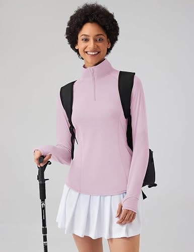 LOMON Women Long Sleeve Shirts Sun Protection 1/4 Zip Summer Quick Dry Hiking Shirts Quarter Zip Pullover for Women thumbnail 3