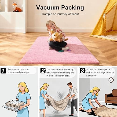 Ehayx Pink Rugs for Living Room, Large Fluffy 6x9 Area Rugs for Bedroom, Fuzzy Shag Soft Non-Slip Carpet for Kids Girls and Boys Nursery Dorm Indoor Room Home Decor (6ft X 9ft, Pink) thumbnail 5