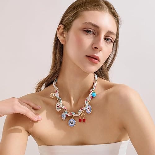 LILIE&WHITE Gold Charms Necklace for Women Bandana Necklace with Colorful Charms Necklaces Beach Jewelry Gift thumbnail 2