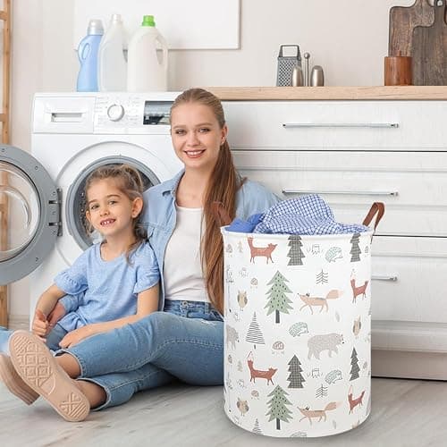 FXOLCSHE Animal Baby Laundry Basket,Woodland Animals Baby laundry hamper,Toy basket for boys,Nursery Hamper Gift Baskets for Bedroom,Toy Bin,Gift Basket.Baby room decor(Animal) thumbnail 6