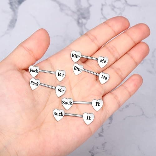 3 Pairs Women Nipple Rings 14G Stainless Steel Nipplerings Tongue Rings Barbell Heart Shape Body Piercing Jewelry - Silver thumbnail 5
