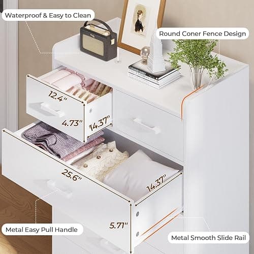Hasuit White 6 Drawer Dresser, Wooden Storage Chest of 6 Drawers, Vertical Large Capacity Clothing Storage Organizer, Tall Dressers for Bedroom, Hallway, Entryway thumbnail 4