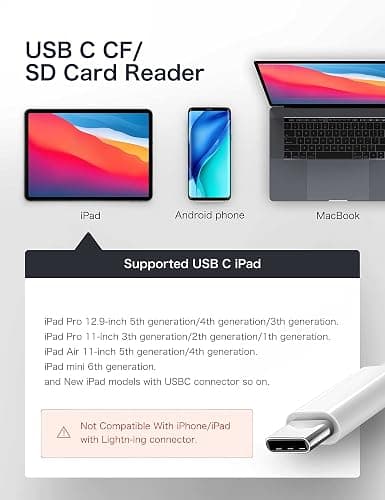 USB C SD Card Reader for iPhone 15/iPad/Mac, ChiaoPio USB C to SD CF, Type C Memory Card Adapter with Compact Flash/CF/SD/MicroSD Slots Compatible with iPad MacBook Pro/Air/Mini Mac Laptop thumbnail 7