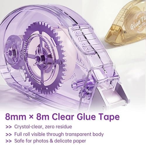 Waicrk Scrapbook Tape,Double Sided Tape Roller for Crafts, 4 Pack Adhesive Glue Runner Scrapbooking Supplies Journaling School Office Teacher Supplies, 0.3IN x 26FT thumbnail 3