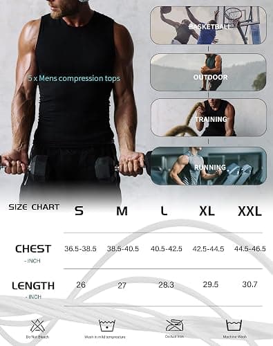 TELALEO 5 Pack Men's Athletic Compression Shirts Sleeveless Workout Tank Top Sports Base Layer Running Basketball thumbnail 7