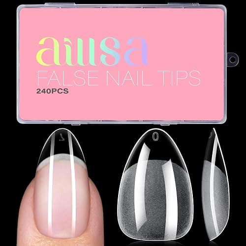 AILLSA Short Almond Thickened Nail Tips for Nail Extensions | Pre-shaped Almond Shaped Half Matte Nails Tips 240pcs 15 Sizes with Storage Box - Image 1