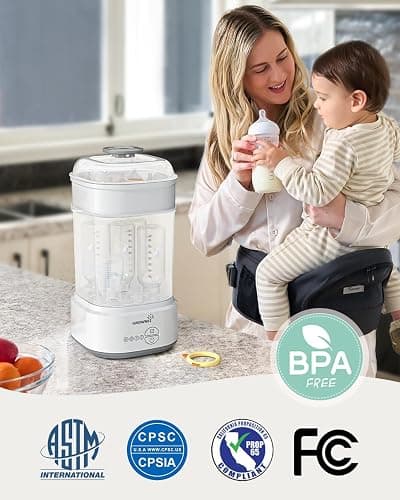 GROWNSY Bottle Sterilizer and Dryer, Compact Electric Steam Baby Bottle Sterilizer (Esterilizador de Biberones), Bottle Sanitizer for Baby Bottles, Pacifiers, Pump Parts thumbnail 8