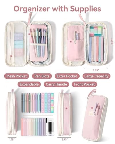 Four Candies School Supplies with Cute Pen Case, 39ct, Pink | Back to School Stationery Set, Essentials for College & Nursing Students, 5 Gel Pens, 6 Mechanical Pencils, 12 Highlighters thumbnail 2