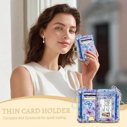Kelvoris Credit Card Holder Slim Wallet Women, Butterfly Small RFID Blocking Wallets Woman Keychain with Zipper Coin Pocket, Front Pocket Thin Travel Ladies Card Case with ID Window thumbnail 7