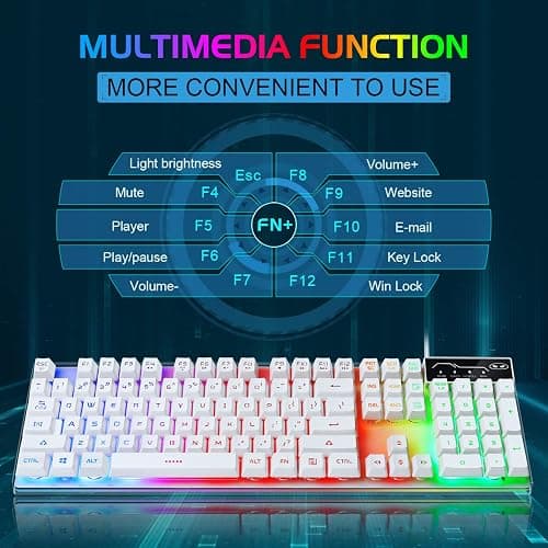 Gaming Keyboard and Mouse Combo, K1 RGB LED Backlit Keyboard with 104 Key for PC/Laptop(White) thumbnail 5
