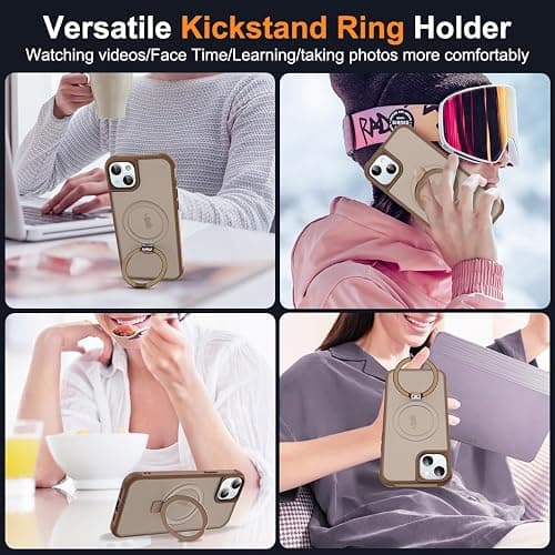 SKYLMW Compatible with iPhone 13 Case & iPhone 14 Case with Invisible Magnetic O-Ring Stand Translucent Phone Cases for 13 & 14 6.1" [Compatible with Mag-Safe][Great Grip Feeling], Desert Brown thumbnail 5