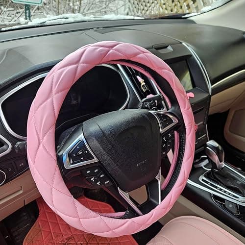 YHONGJT Soft Microfiber Leather Steering Wheel Cover, Universal 15 Inch for Women Girls, Fit Vehicles, Sedans, SUVs, Vans, Trucks - Light Pink thumbnail 8