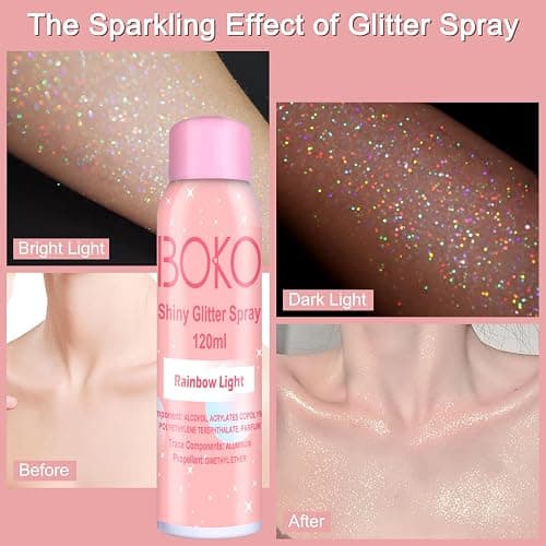 Boko Body Glitter Spray, 120ML Holographic Silver Shiny Glitter Spray for Body Hair Clothes, Quick-Drying and Long-Lasting Body Shiny Glitter Hairspray for Festival Party Concert Rave Accessories thumbnail 3