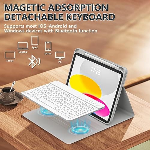 BQSS for iPad (A16) 11th/10th Generation Case with Keyboard, Gray | Detachable Bluetooth Keyboard Case with Pencil Holder for iPad 11-inch (A16) 2025 10th Gen 10.9 Inch 2022, Auto Wake/Sleep thumbnail 5