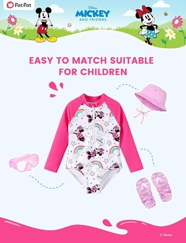 Disney Frozen Stitch Princess Minnie Mouse Girls Swimsuit Long Sleeve Rashguard UPF 50 One Piece Bathing Suit Size 3M-13Y thumbnail 3