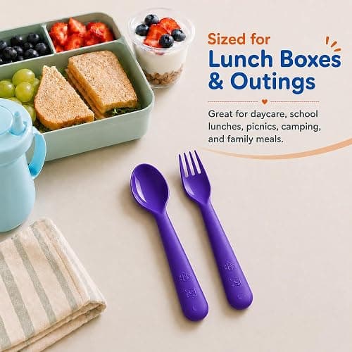 Muulaii 12 Pcs Kids Forks and Spoons, Plastic Kids Utensils Set, Purple | BPA free, Dishwasher Safe, PP Material, Brightly Colored, Easy to Grip, Sized for School Lunch Box, Fits from 2 Years Old thumbnail 6