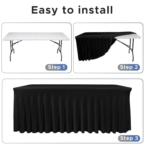 Nasitos Black Rectangle Tablecloths, 2 Pack - 72 x 30 Inch - Stretch Spandex & Polyester Fitted Table Skirts for 6FT Tables, Party, Banquet, Wedding thumbnail 5