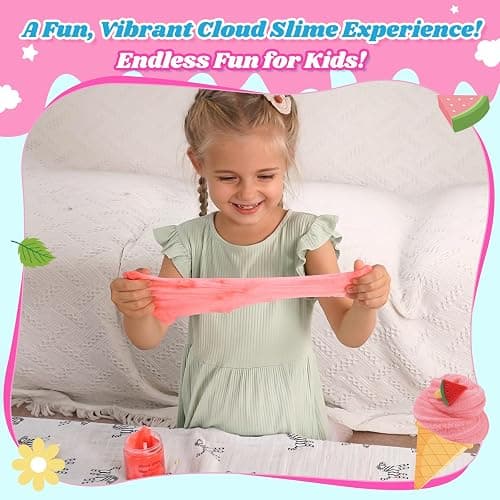 2 Pack Cloud Slime Kit with Red Watermelon and Mint Charms, Scented DIY Slime Supplies for Girls and Boys, Stress Relief Toy for Kids Education, Party Favor, Gift and Birthday thumbnail 2